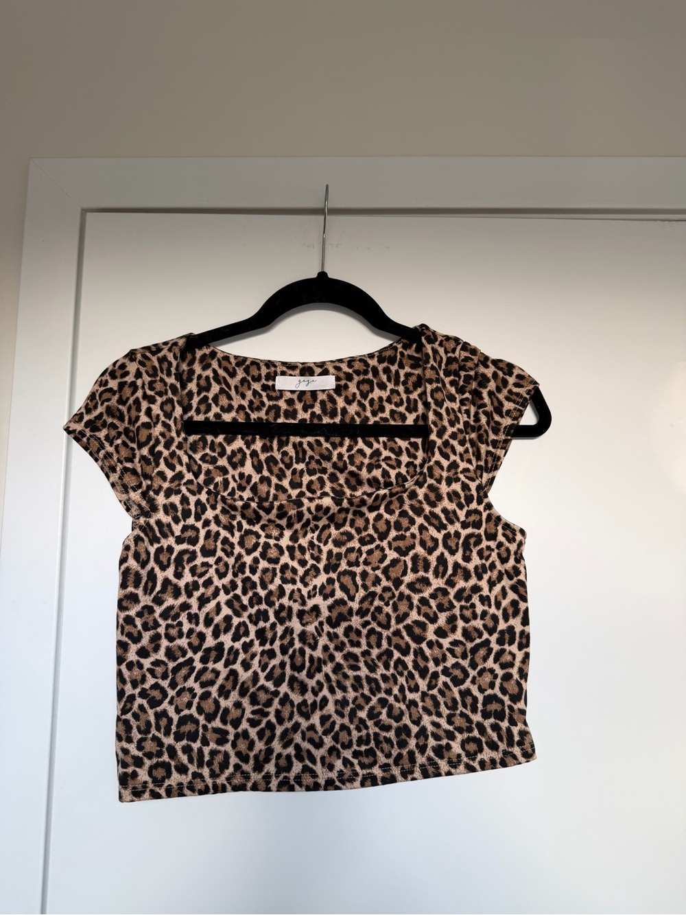 Leopard Print Cap Sleeve Top - Beige/Black